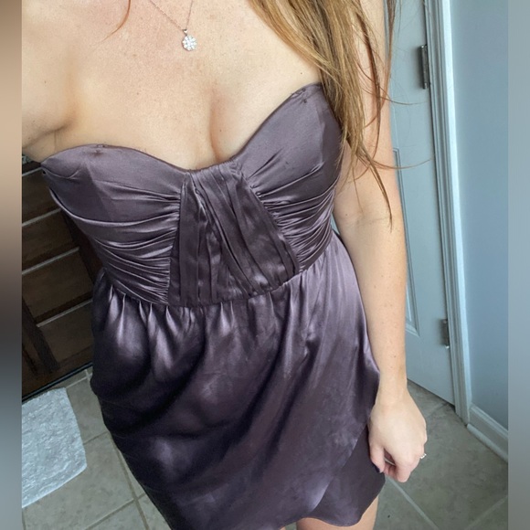 BEBE SWEETHEART NECKLINE PURPLE MINI SATIN DRESS XS - Picture 6 of 8